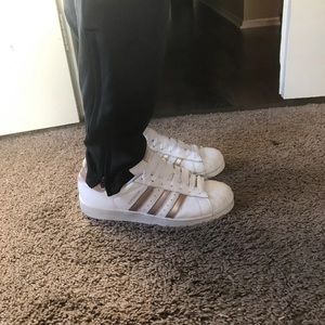 Rose gold adidas stripes